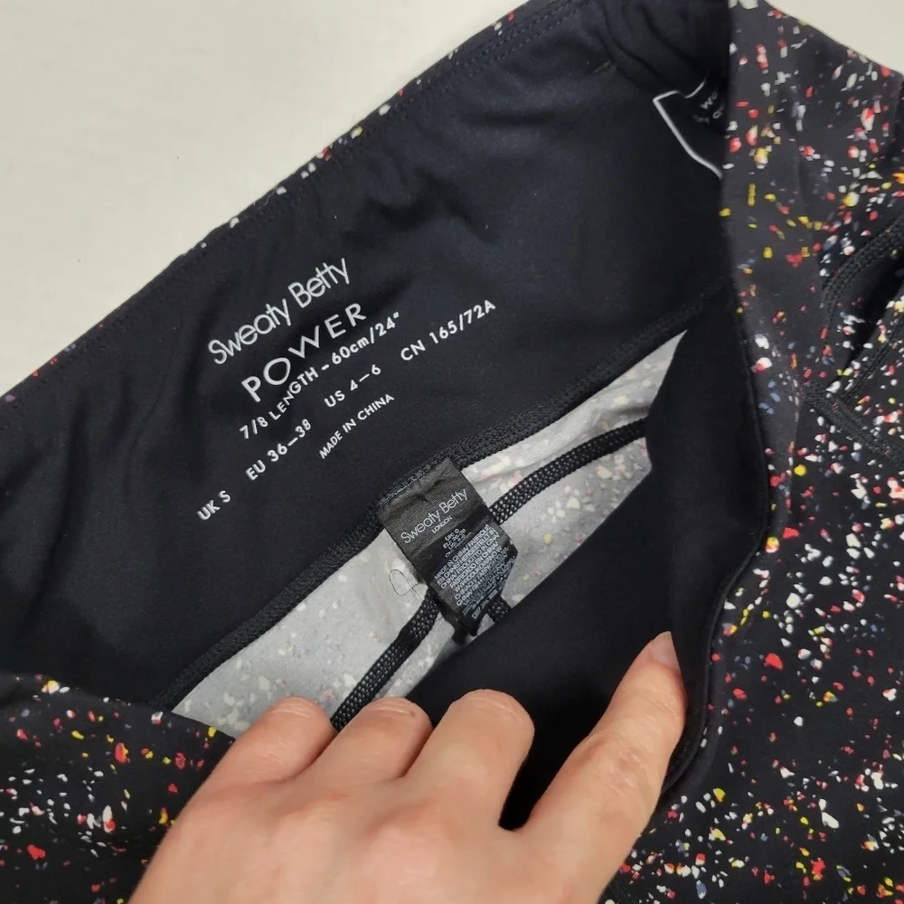 Sweaty Betty Women’s Power 7/8 Workout Leggings, Black Red Confetti Size S